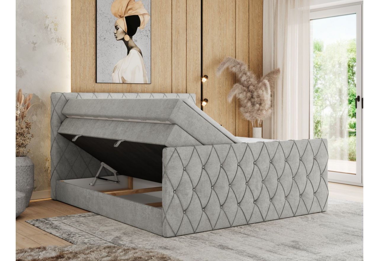 Łóżko kontynentalne MIREN KING DUO 160x200 - H3 - jasnoszary, struktura