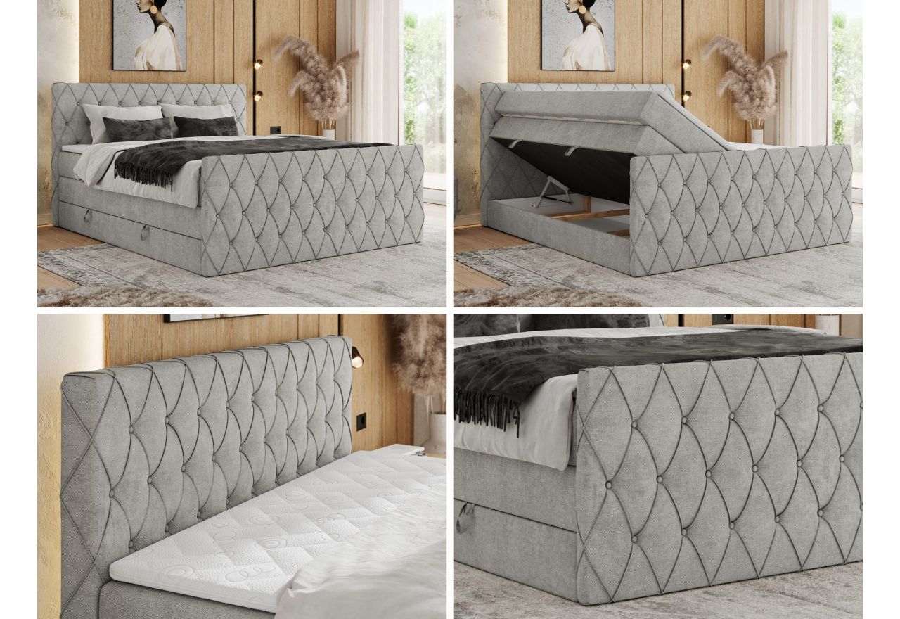 Łóżko kontynentalne MIREN KING DUO 200x200 - H3 - jasnoszary, struktura