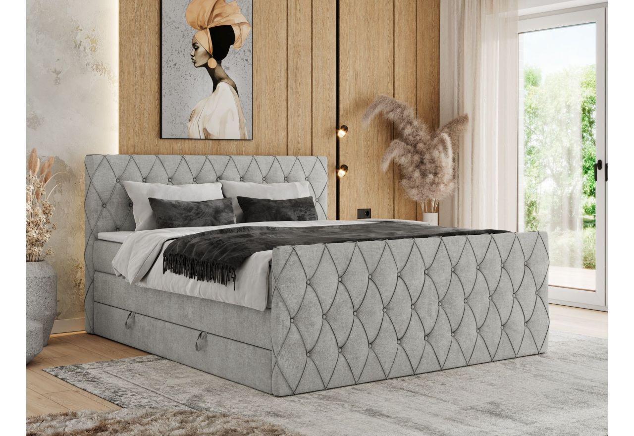 Łóżko kontynentalne MIREN KING DUO 160x200 - H4 - jasnoszary, struktura