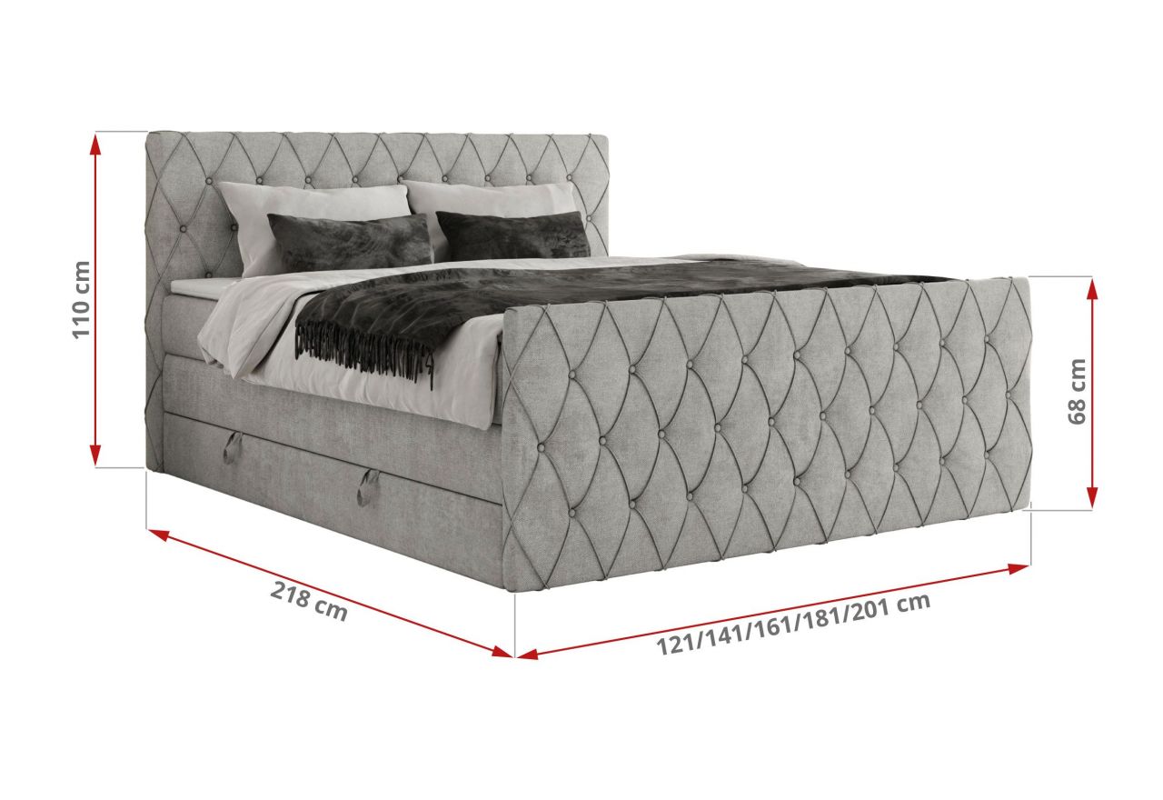 Łóżko kontynentalne MIREN KING DUO 200x200 - H4 - jasnoszary, struktura