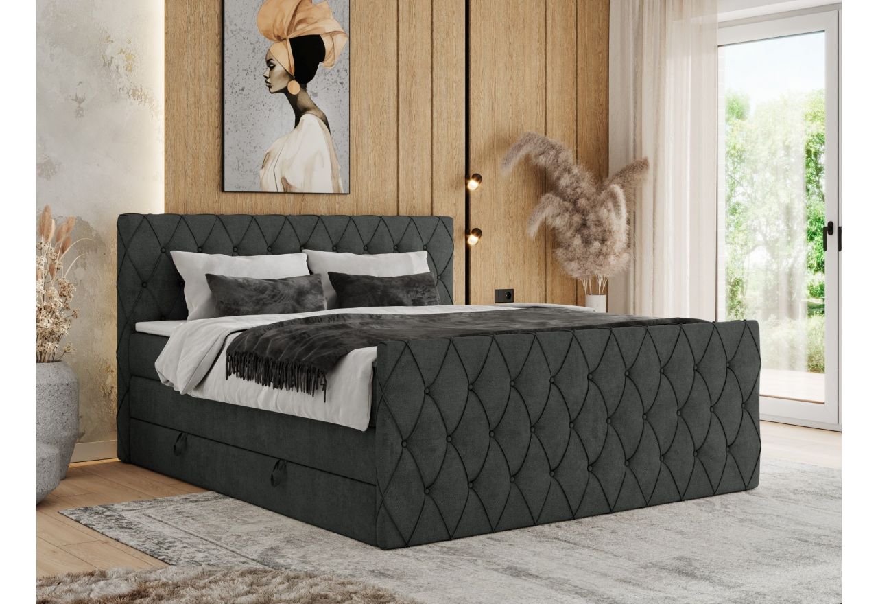 Łóżko kontynentalne MIREN KING DUO 140x200 - H3 - ciemnoszary, struktura