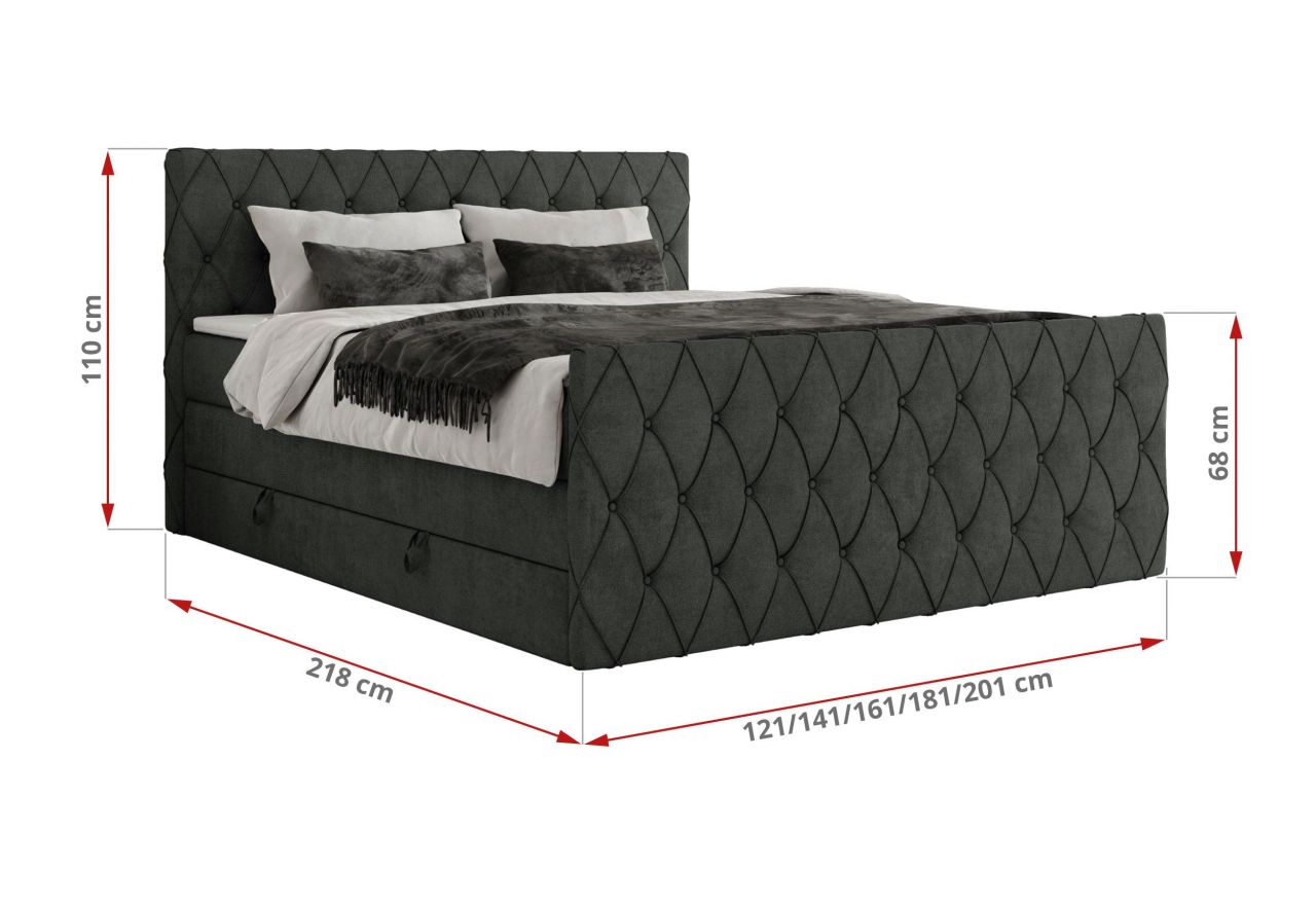 Łóżko kontynentalne MIREN KING DUO 200x200 - H3 - ciemnoszary, struktura