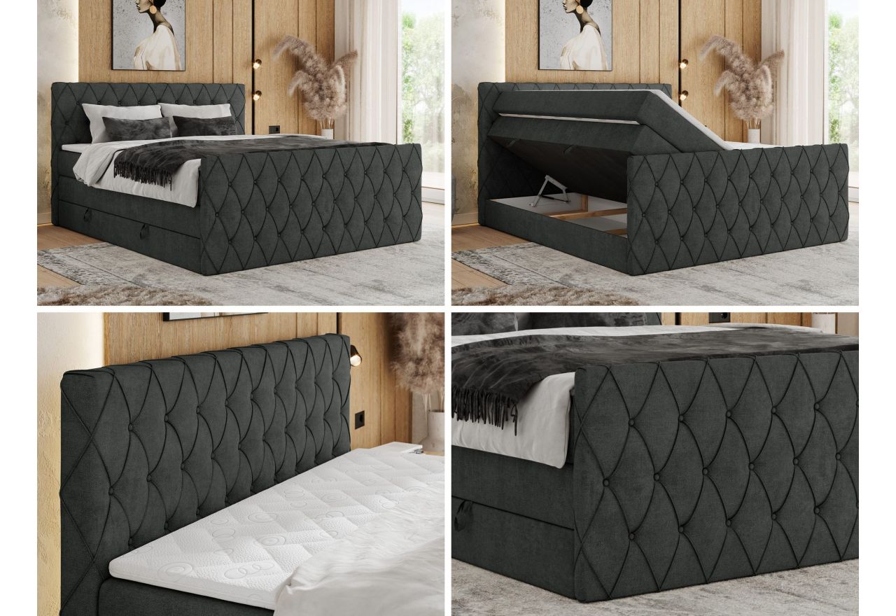 Łóżko kontynentalne MIREN KING DUO 200x200 - H3 - ciemnoszary, struktura