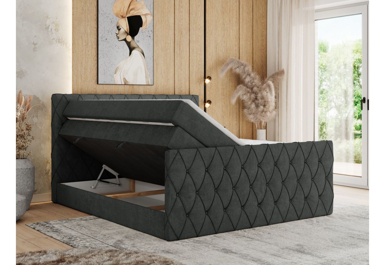 Łóżko kontynentalne MIREN KING DUO 200x200 - H4 - ciemnoszary, struktura