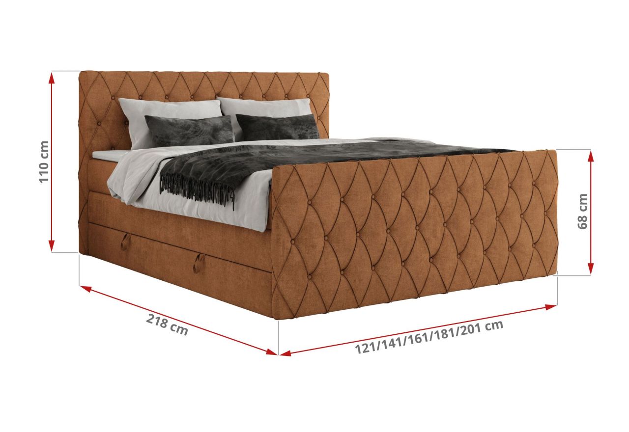 Łóżko kontynentalne MIREN KING DUO 120x200 - H3 - pomarańczowy, struktura