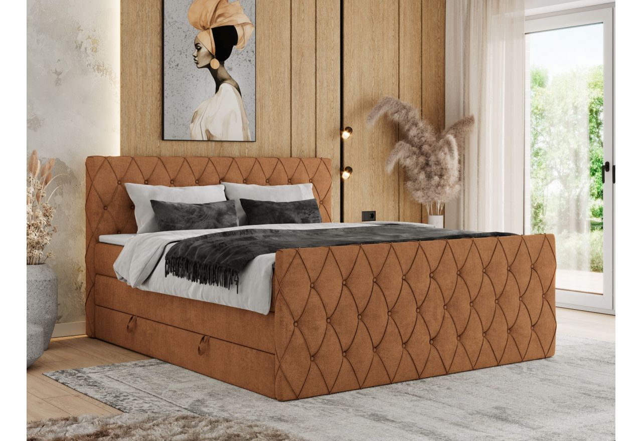 Łóżko kontynentalne MIREN KING DUO 200x200 - H3 - pomarańczowy, struktura