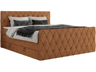 Łóżko kontynentalne MIREN KING DUO 200x200 - H3 - pomarańczowy, struktura