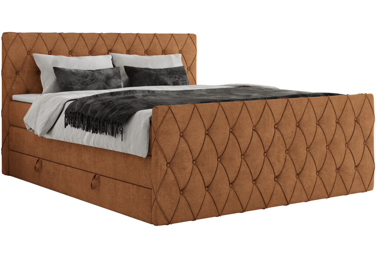 Łóżko kontynentalne MIREN KING DUO 200x200 - H3 - pomarańczowy, struktura