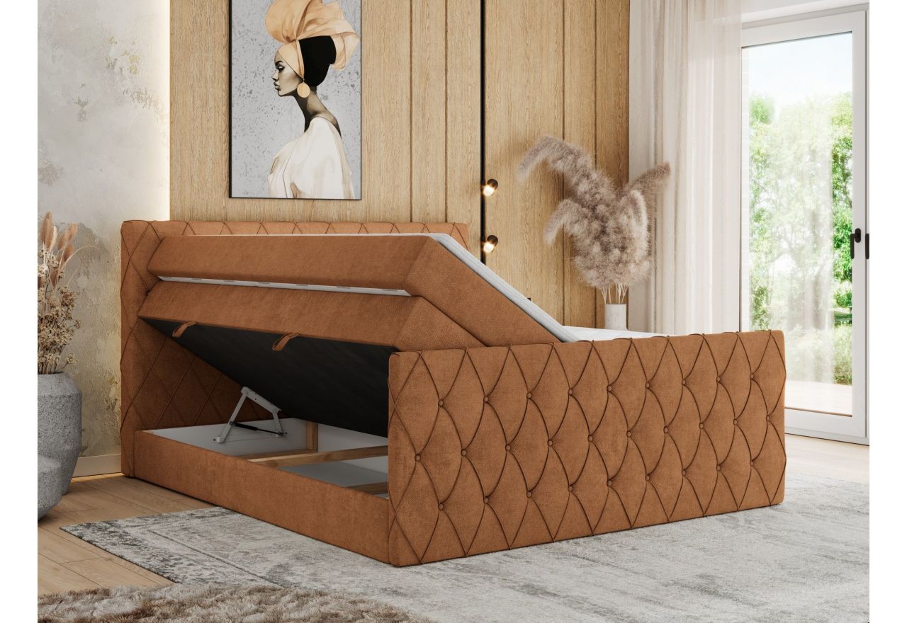 Łóżko kontynentalne MIREN KING DUO 200x200 - H3 - pomarańczowy, struktura