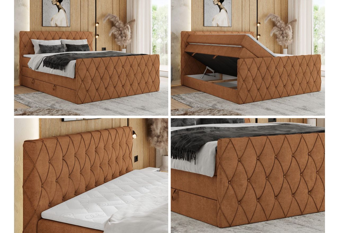 Łóżko kontynentalne MIREN KING DUO 160x200 - H4 - pomarańczowy, struktura