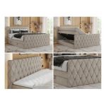 Łóżko kontynentalne MIREN KING DUO 140x200 - H3 - beżowy, struktura
