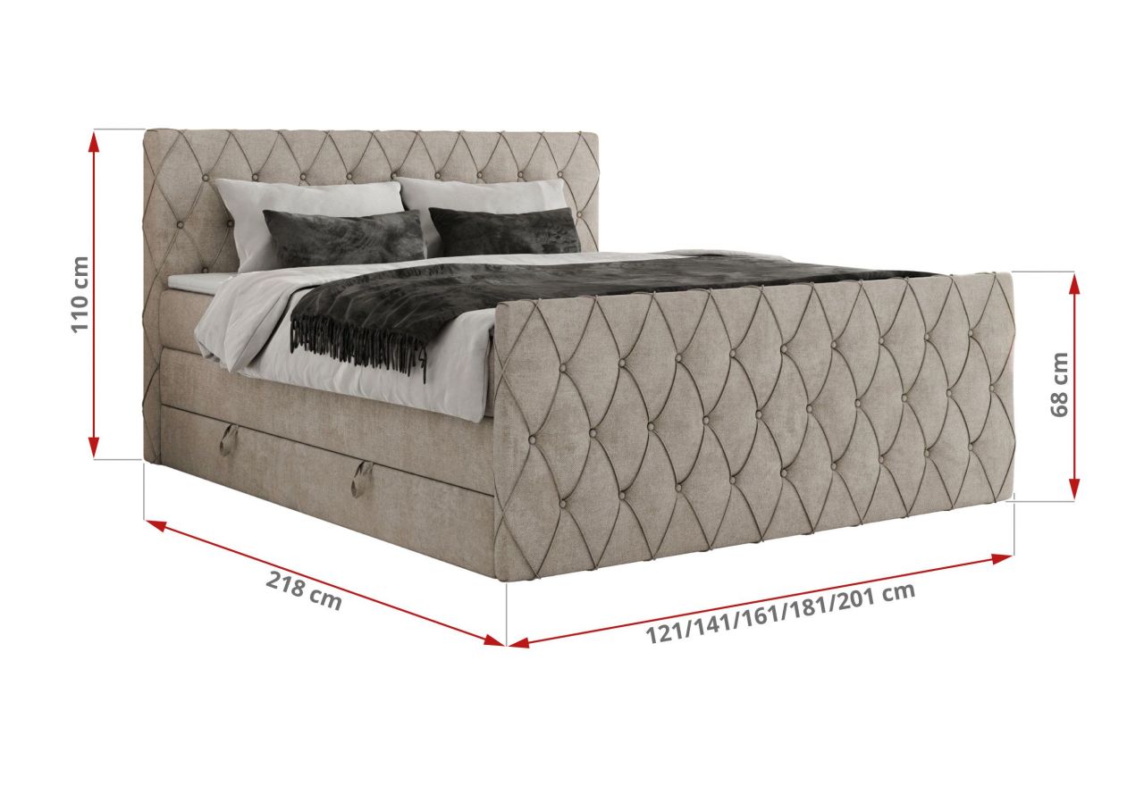 Łóżko kontynentalne MIREN KING DUO 200x200 - H3 - beżowy, struktura