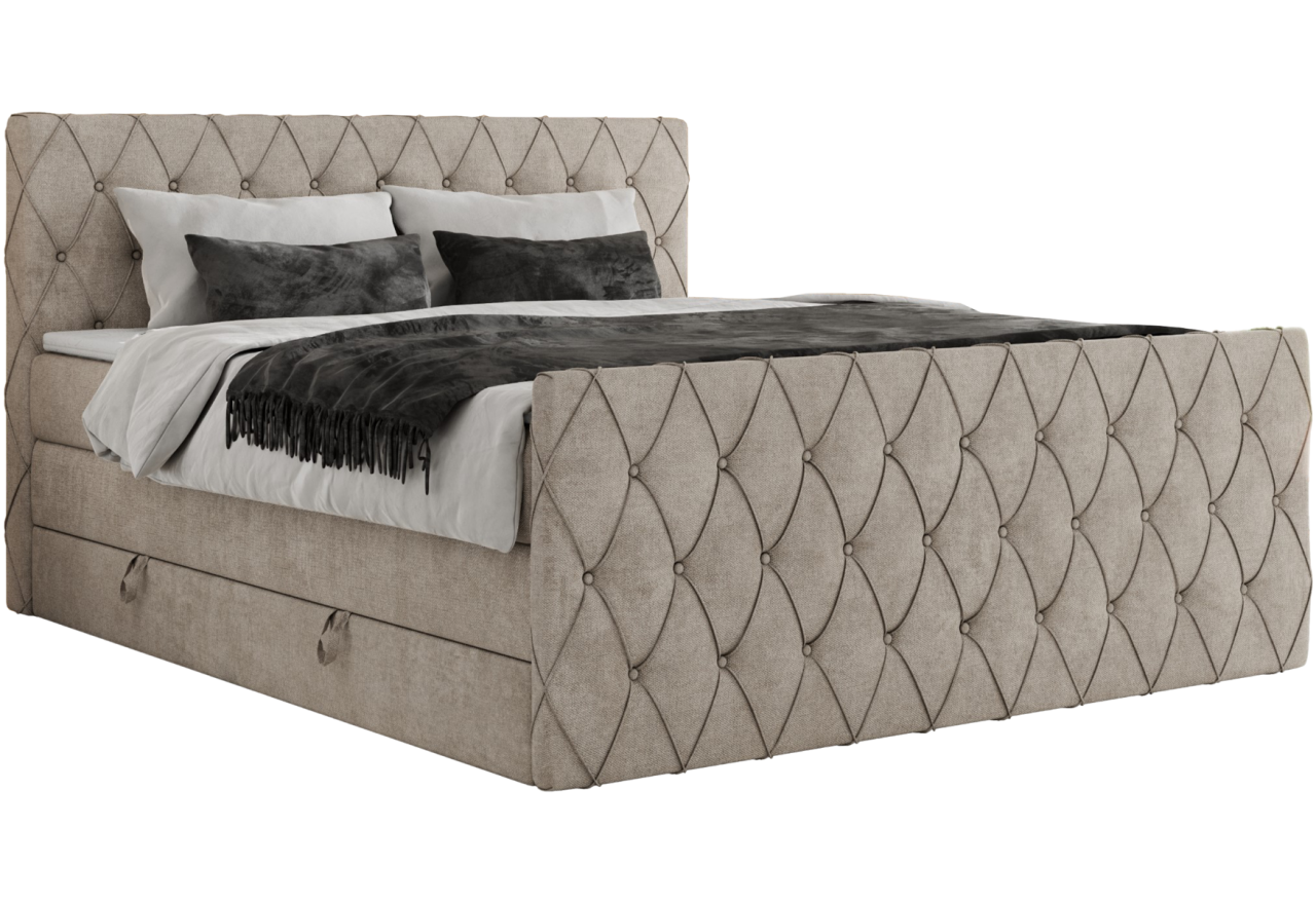 Łóżko kontynentalne MIREN KING DUO 160x200 - H4 - beżowy, struktura