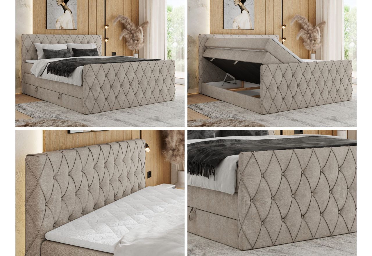 Łóżko kontynentalne MIREN KING DUO 160x200 - H4 - beżowy, struktura