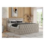 Łóżko kontynentalne MIREN KING DUO 200x200 - H4 - beżowy, struktura