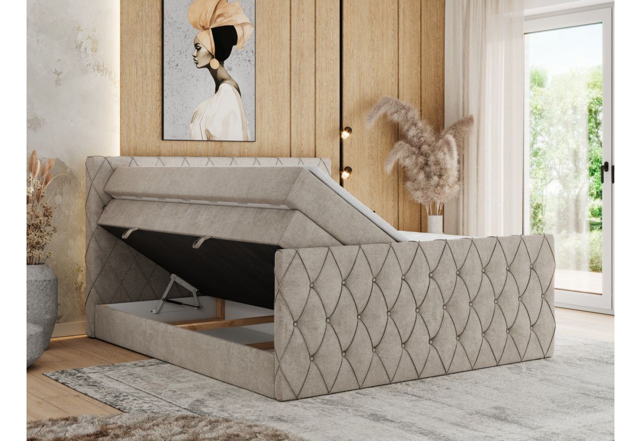 Łóżko kontynentalne MIREN KING DUO 200x200 - H4 - beżowy, struktura