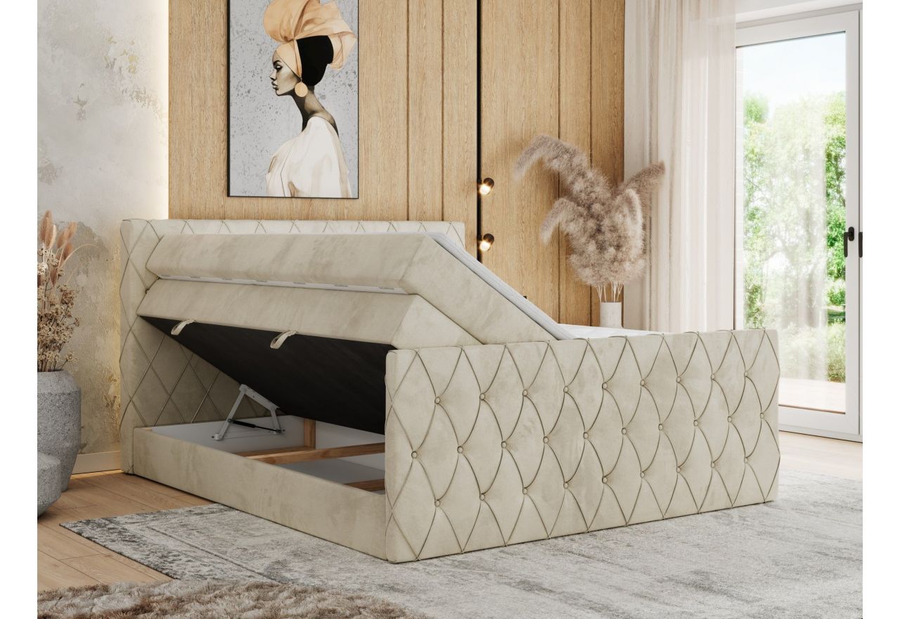 Łóżko kontynentalne MIREN KING DUO 140x200 - H3 - beżowy, welwet