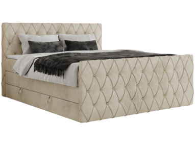 Łóżko kontynentalne MIREN KING DUO 160x200 - H3 - beżowy, welwet