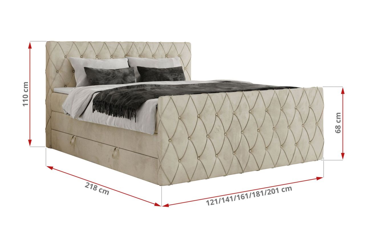 Łóżko kontynentalne MIREN KING DUO 160x200 - H3 - beżowy, welwet