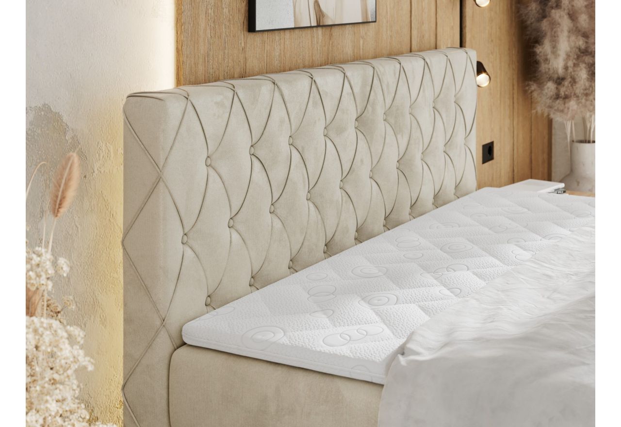 Łóżko kontynentalne MIREN KING DUO 160x200 - H4 - beżowy, welwet