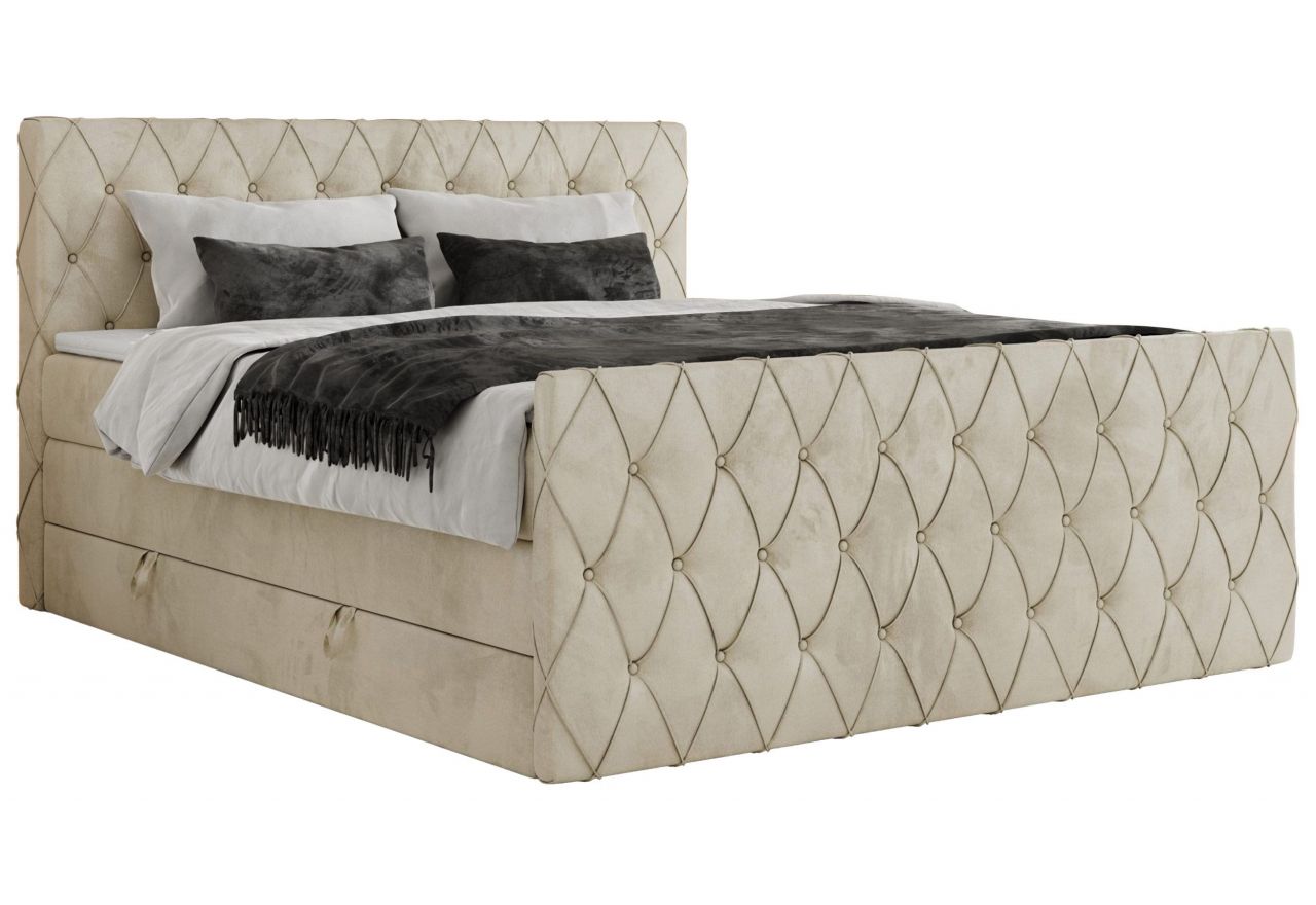 Łóżko kontynentalne MIREN KING DUO 160x200 - H4 - beżowy, welwet