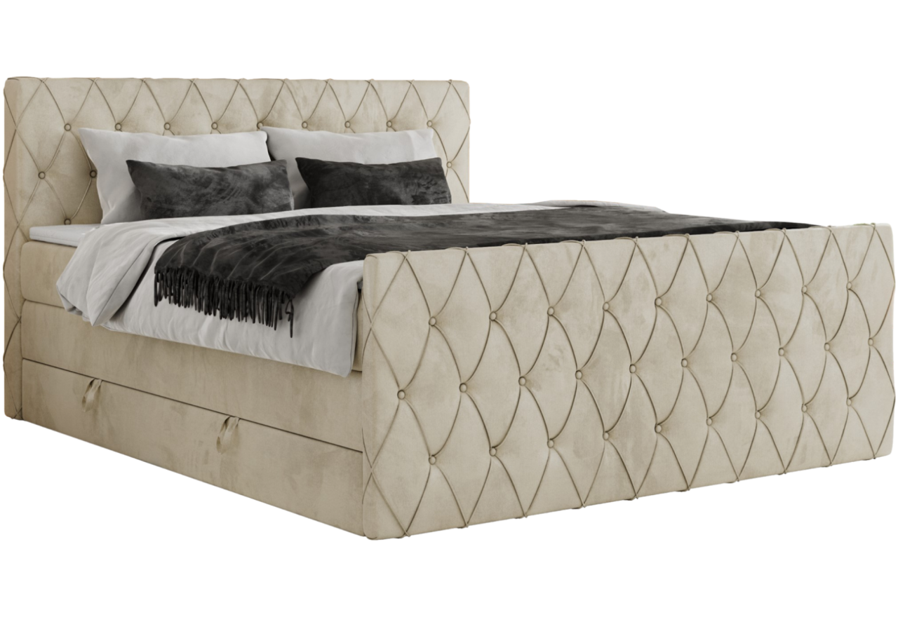 Łóżko kontynentalne MIREN KING DUO 200x200 - H4 - beżowy, welwet