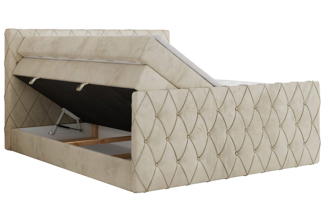 Łóżko kontynentalne MIREN KING DUO 200x200 - H4 - beżowy, welwet