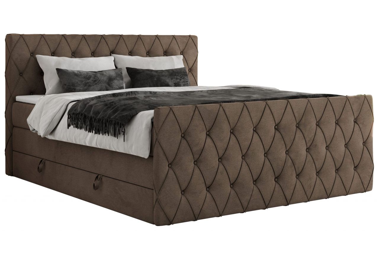 Łóżko kontynentalne MIREN KING DUO 140x200 - H3 - brązowy, welwet