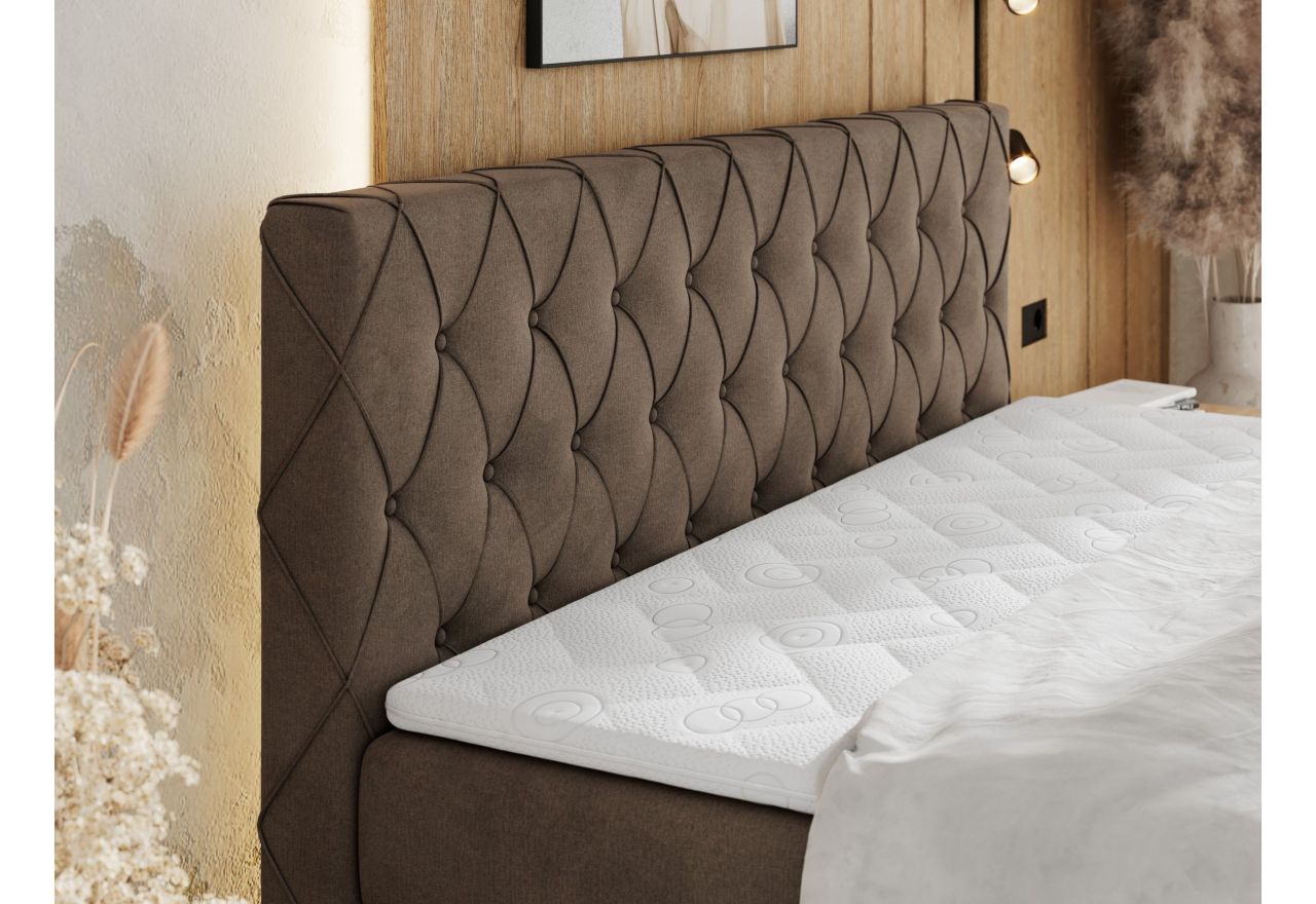 Łóżko kontynentalne MIREN KING DUO 140x200 - H4 - brązowy, welwet