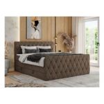 Łóżko kontynentalne MIREN KING DUO 160x200 - H4 - brązowy, welwet