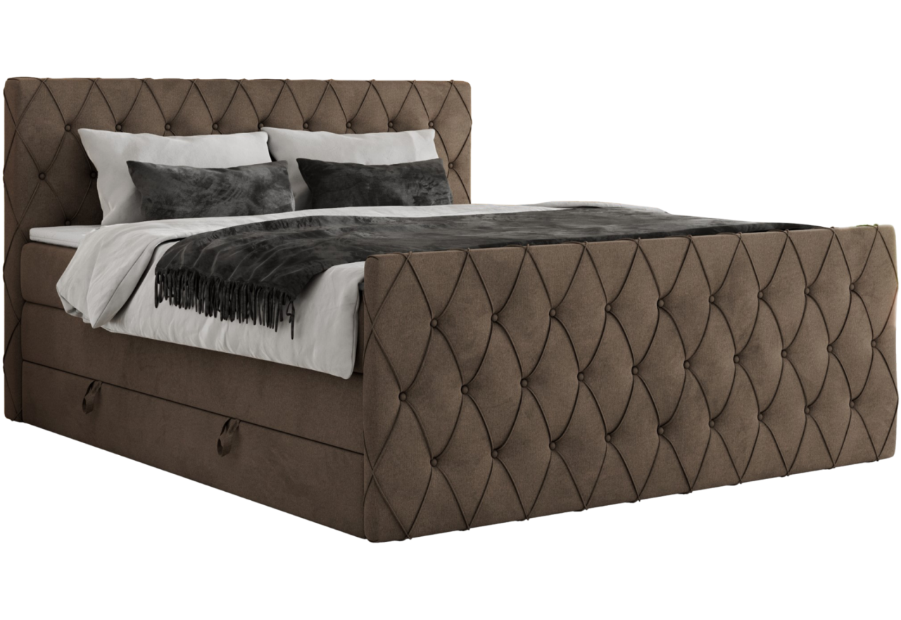 Łóżko kontynentalne MIREN KING DUO 160x200 - H4 - brązowy, welwet