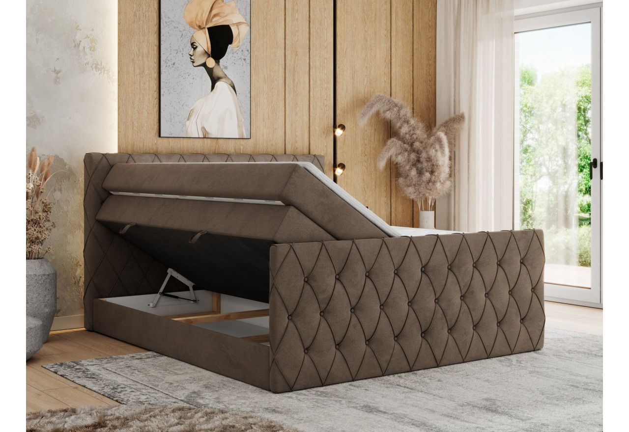 Łóżko kontynentalne MIREN KING DUO 160x200 - H4 - brązowy, welwet