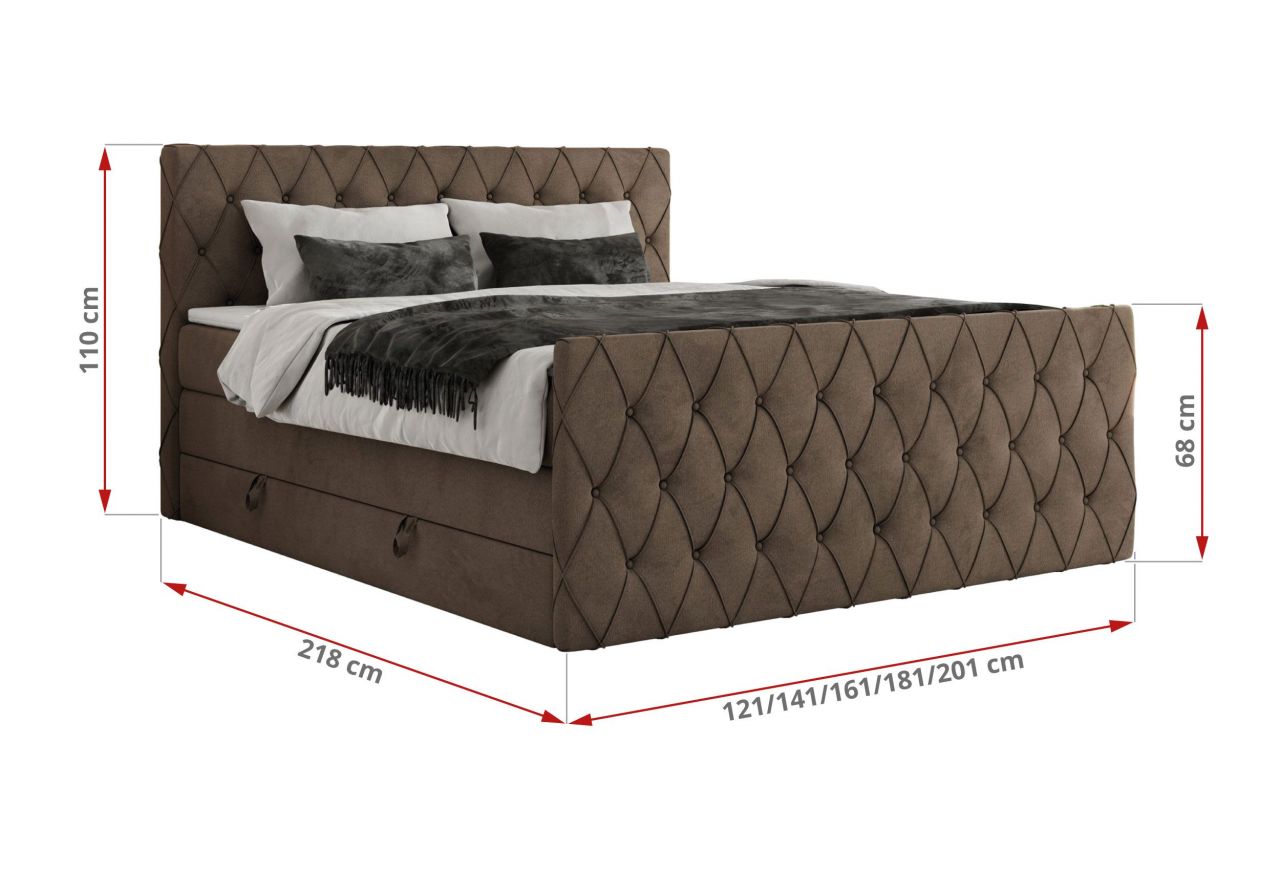 Łóżko kontynentalne MIREN KING DUO 200x200 - H4 - brązowy, welwet