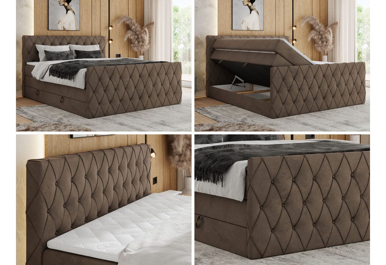 Łóżko kontynentalne MIREN KING DUO 200x200 - H4 - brązowy, welwet