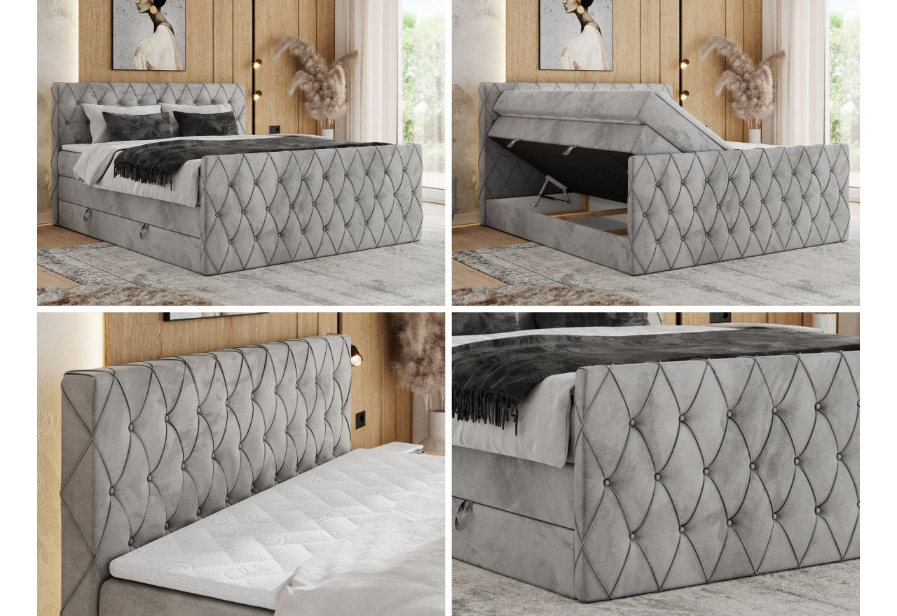 Łóżko kontynentalne MIREN KING DUO 120x200 - H3 - jasnoszary, welwet