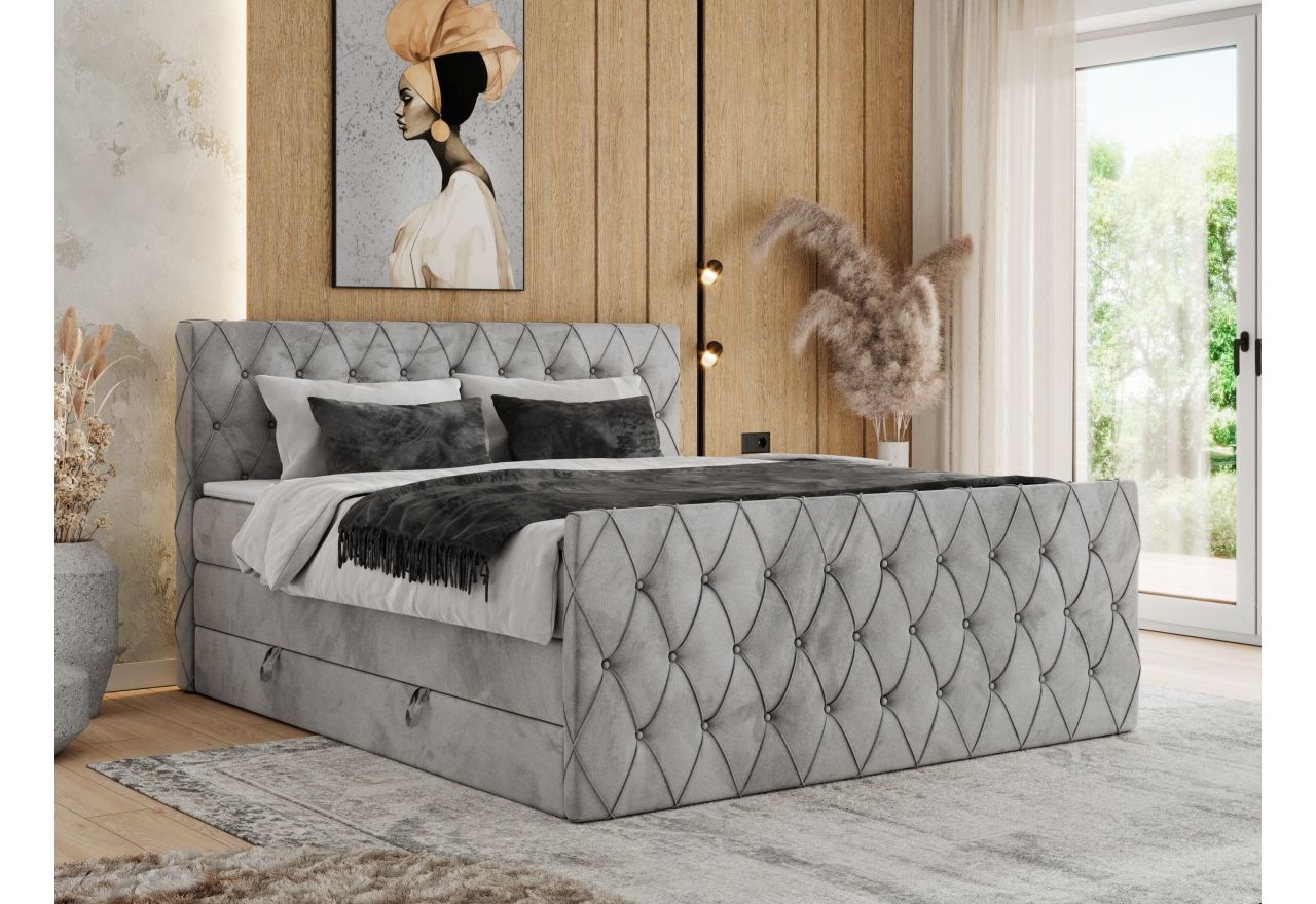 Łóżko kontynentalne MIREN KING DUO 140x200 - H3 - jasnoszary, welwet