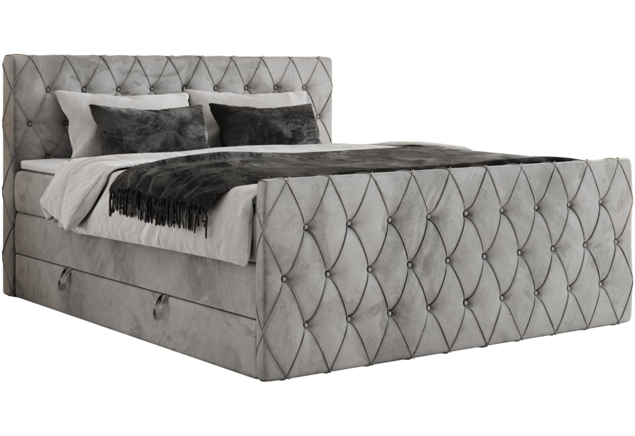 Łóżko kontynentalne MIREN KING DUO 160x200 - H3 - jasnoszary, welwet