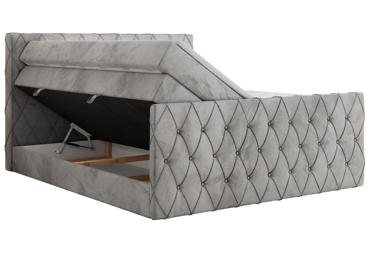 Łóżko kontynentalne MIREN KING DUO 160x200 - H3 - jasnoszary, welwet