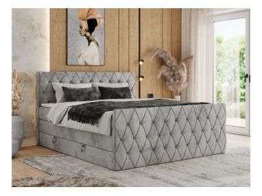 Łóżko kontynentalne MIREN KING DUO 200x200 - H3 - jasnoszary, welwet