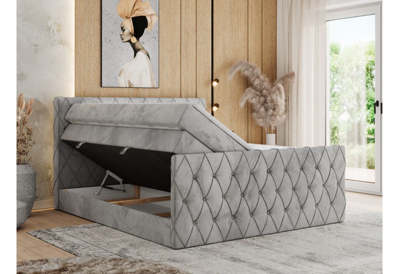 Łóżko kontynentalne MIREN KING DUO 200x200 - H3 - jasnoszary, welwet