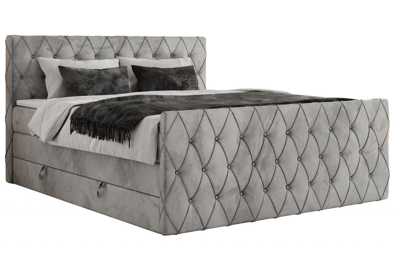 Łóżko kontynentalne MIREN KING DUO 200x200 - H3 - jasnoszary, welwet