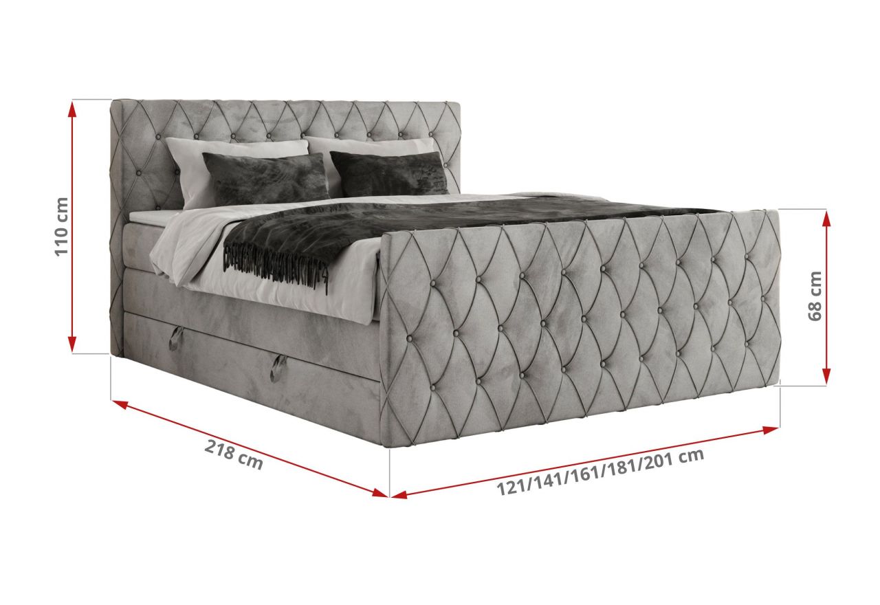 Łóżko kontynentalne MIREN KING DUO 120x200 - H4 - jasnoszary, welwet