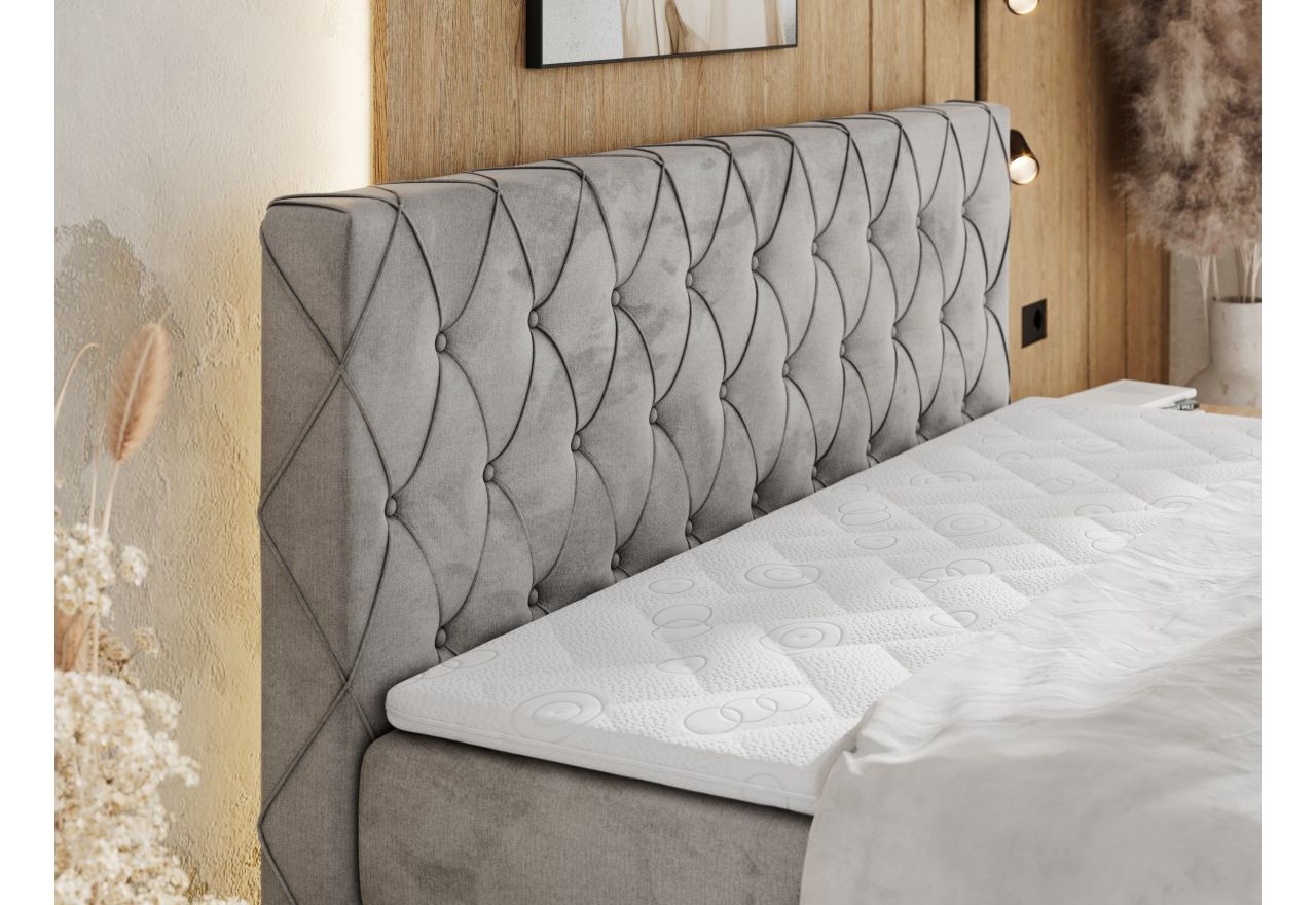 Łóżko kontynentalne MIREN KING DUO 120x200 - H4 - jasnoszary, welwet