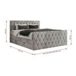 Łóżko kontynentalne MIREN KING DUO 140x200 - H4 - jasnoszary, welwet