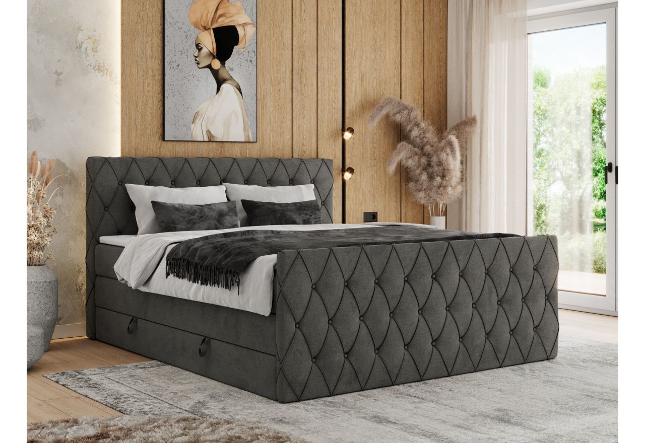 Łóżko kontynentalne MIREN KING DUO 200x200 - H3 - ciemnoszary, welwet