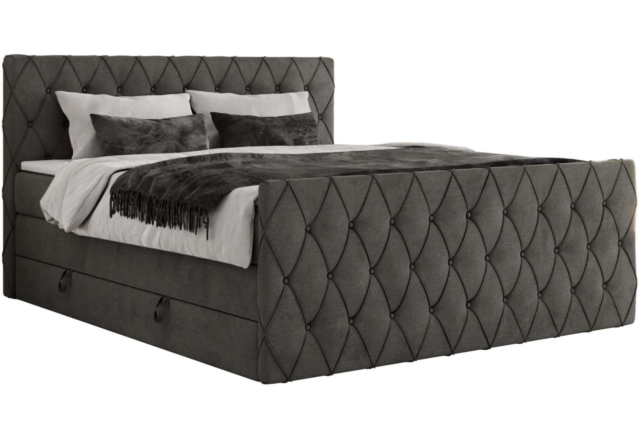 Łóżko kontynentalne MIREN KING DUO 200x200 - H3 - ciemnoszary, welwet