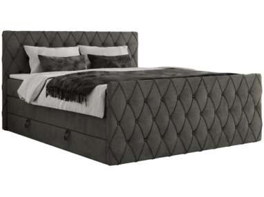 Łóżko kontynentalne MIREN KING DUO 160x200 - H4 - ciemnoszary, welwet