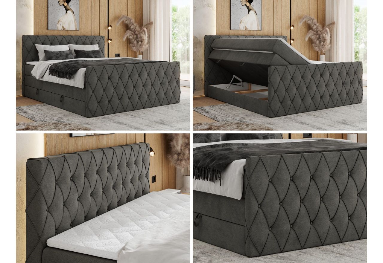 Łóżko kontynentalne MIREN KING DUO 200x200 - H4 - ciemnoszary, welwet