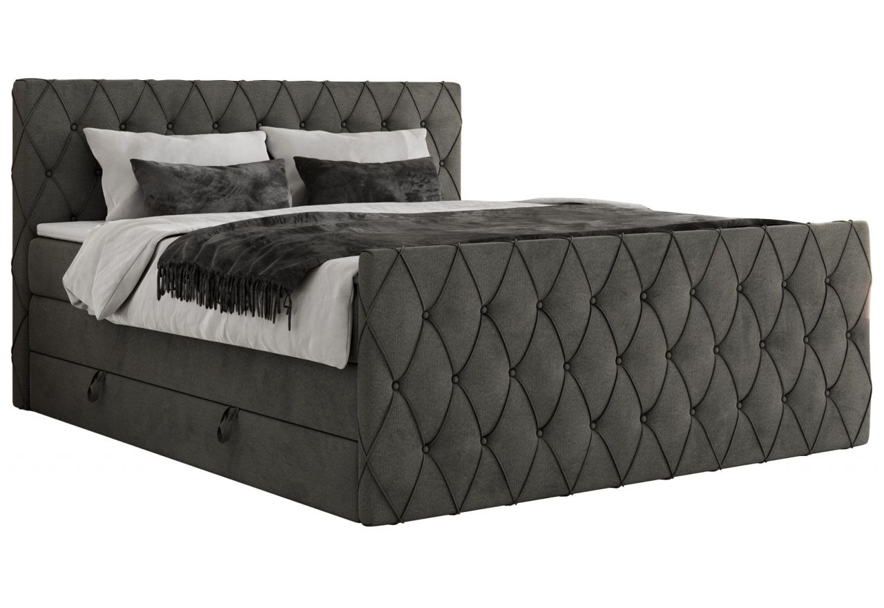 Łóżko kontynentalne MIREN KING DUO 200x200 - H4 - ciemnoszary, welwet