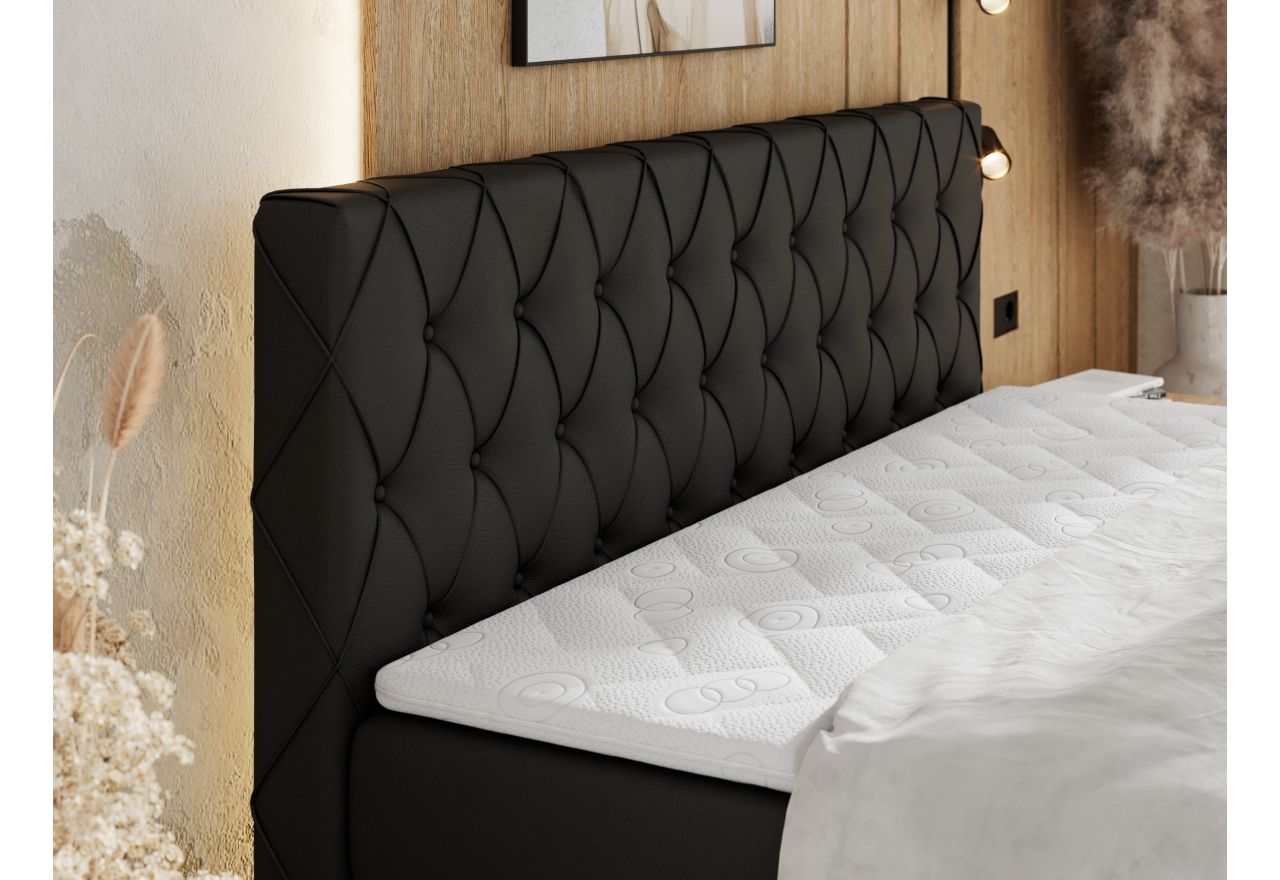 Łóżko kontynentalne MIREN KING DUO 160x200 - H3 - czarny, ekoskóra